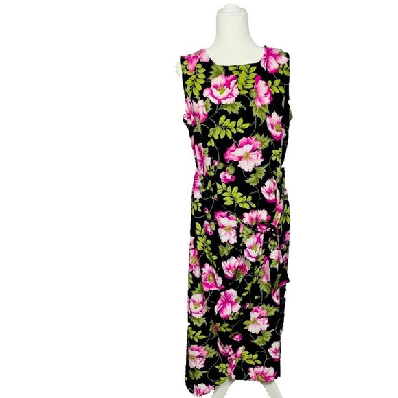 Sag Harbor Dresses & Skirts - Sag Harbor Petite Dress Women 12P Black Pink Floral Faux Wrap sleeveless